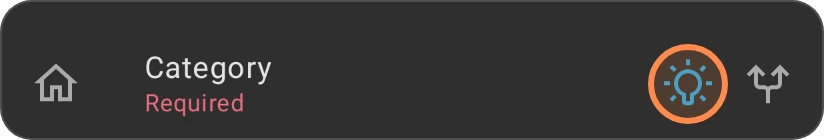 The empty Category field of a new expense, with the Smart suggestions lightbulb highlighted